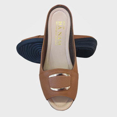 Dép Quai Ngang Nữ Đế Xuồng HÀ NAM Da Bò Thật Cao Cấp 4cm DNU2097