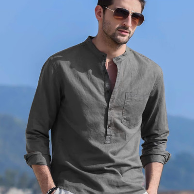  Sơ mi nam dáng đẹp basic trơn cổ điển, áo sơ mi cổ tàu công sở