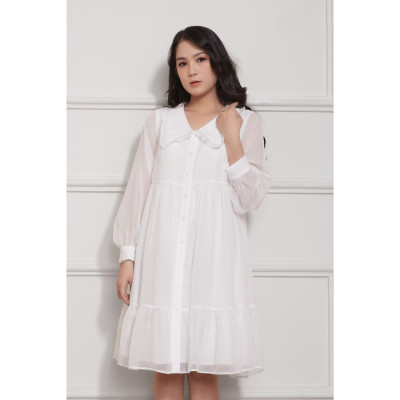 Đầm Babydoll Lụa Crep Nhún Bèo Tay Dài Phồng Nhẹ Maxivic, La Mộc - LM012207