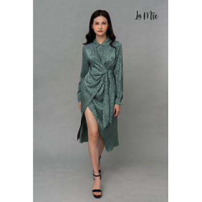 Đầm Công Sở Lụa Hàn, Đắp Chéo Thắt Dây Eo Maxivic, La Mộc - LM92105