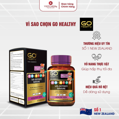 Viên nhai tăng sức đề kháng cho bé nhập khẩu chính hãng New Zealand GO KIDS VIR-DEFENCE IMMUNE  (60 viên) hỗ trợ tăng cường sức khỏe, tăng sức đề kháng; giảm tình trạng mệt mỏi hay ốm vặt ở trẻ em