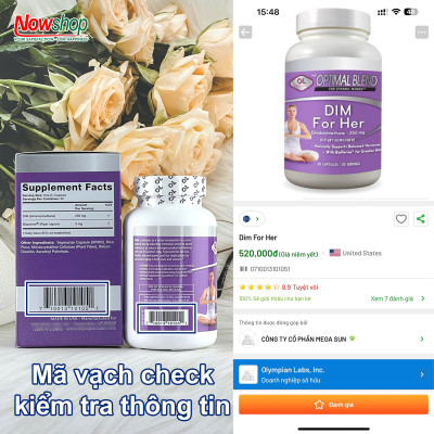 DIM For Her Olympian Labs hộp 30 viên cân bằng nội tiết giúp đẹp da giảm mụn ngăn ngừa u xơ u nang