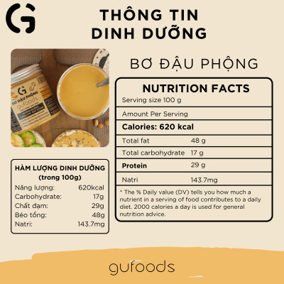 Bơ đậu phộng GUfoods - Không đường, Giàu protein thực vật, Lành mạnh, Eat clean, Healthy, Thuần chay