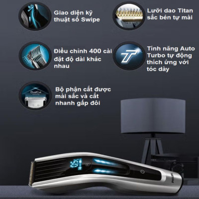 Tông đơ cắt tóc Dualcut, Titanium, Series 9000 Thương hiệu Hà Lan cao cấp Philips - HC9450 - Hàng Nhập Khẩu (Bảo hành 24 Tháng)