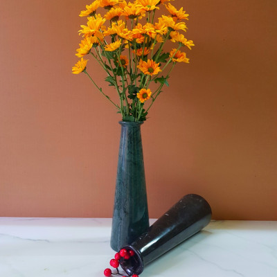 Bình cắm hoa đá tự nhiên hiện đại màu Đen chỉ trắng BH29511D