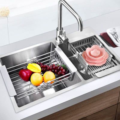 Kệ gác bồn rửa chén bát đa năng có thể thu gọn kéo dài, Giá úp bát, Kệ ráo nước hoa quả