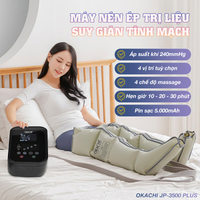 Máy nén ép trị liệu suy giãn tĩnh mạch OKACHI JP-3500 Plus (Pin sạc)