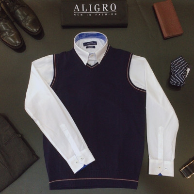 Áo len gile Aligro màu xanh than ALENGL017