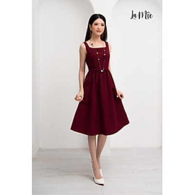 Đầm Lụa Xòe Midi 2 Dây Cổ Vuông Maxivic, La Mộc - LM72146