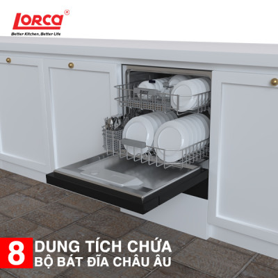 Máy rửa bát 8 bộ LORCA TA 916DWB - Hàng nhập khẩu chính hãng cao cấp, rửa được 8 bộ bát đĩa châu Áu