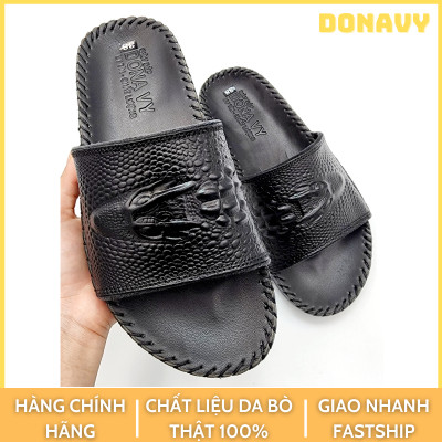  Dép Quai Ngang Nam Da Bò Thật 100%, Bản Cá Sấu Nổi Bật Khâu Quai Và Đế Rất Chắc Chắn DCSL