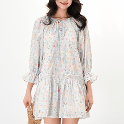 Đầm xòe voan hoa nhí cổ cột dây tay loe tiểu thư Asha Miều Est.2013