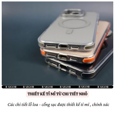 Ốp lưng chống sốc cho iPhone 16 Pro Max iP 15 Pro Max sạc không dây từ tính viền bảo vệ camera kiêm giá đỡ trong suốt hiệu Raigor Rita - Hàng nhập khẩu