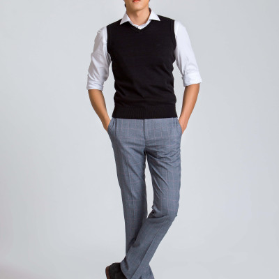 Áo len gile nam Aligro màu đen chất liệu len cotton sợi đanh, không bai xù ALENGL014