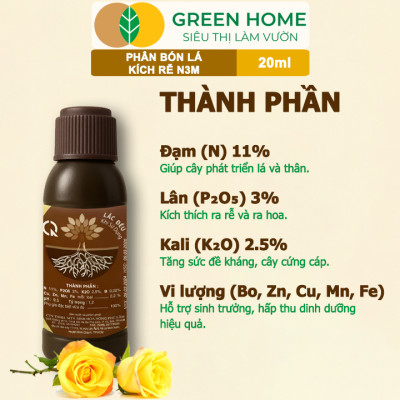 Phân Bón Lá N3M, GreenHome, Chai 20ml , Ra Rễ Cực Mạnh Dùng Chiết Cành, Ngâm Giống, Hiệu Quả Cao