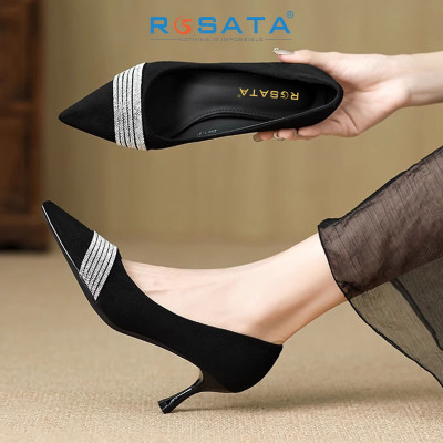 Giày nữ cao gót mũi nhọn, da lộn ROSATA RO694 -7p- Đen - HÀNG VIỆT NAM - BKSTORE