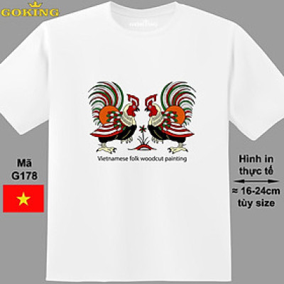 Chọi gà, mã G178. Áo thun nam nữ in tranh Đông Hồ siêu đẹp. Áo phông thoát nhiệt GOKING hàng hiệu cao cấp
