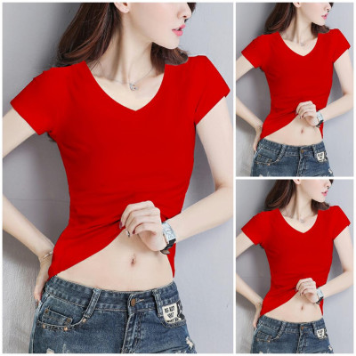 Áo thun nữ MXM trơn cổ tim tay ngắn thun 4 chiều form ôm body từ 40-52kg ( ANU007 )