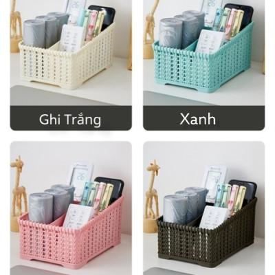 Khay đựng mỹ phẩm cao cấp nhiều ngăn kiểu dáng mây đan HÀN QUỐC ( Tặng vỉ dán tường )