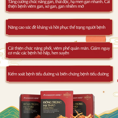Đông trùng hạ thảo Kingdom Herb chính hãng loại thượng hạng sấy thăng hoa hộp 10 gram (tặng bình nước thủy tinh cao cấp)