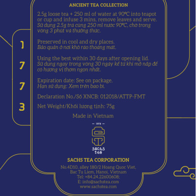 Trà hoa bưởi PFMT0075 SACHS TEA 1773 chè hữu cơ thái nguyên ướp hoa cao cấp 75g/hộp