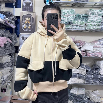 [LZ] Áo khoác Kéo Cao Nỉ Dày Chống Nắng Dáng Lửng Phối Màu Tay Xỏ Ngón 4 Túi Nón To hàng đẹp xitin-A2165