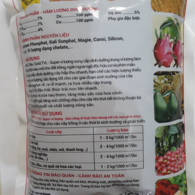 Phân Đầu Trâu Gold TVL cung cấp trung vi lượng giúp HẠ PHÈN MẶN - RA RỄ NHANH - TĂNG ĐẬU TRÁI gói 1Kg