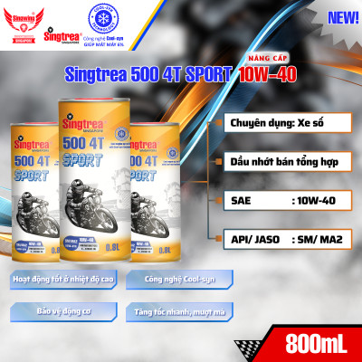 [PHIÊN BẢN TẾT 2024] - Nhớt xe máy Singtrea 500 Sport 4T 10W40 Lon 0.8L