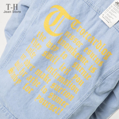 Áo khoác jean nam móc xích chữ vàng, thời trang năng động cá tính