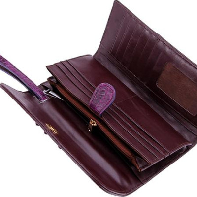 Ví Nữ Da Cá Sấu 3 Gấp Gai Huy Hoàng HT3289 (19 x 10.5 cm) - Tím
