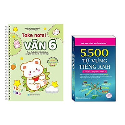 Sách - Take Note - Văn 6 - Có Lò Xo + 5500 Từ Vựng Tiếng Anh Thông Dụng Nhất - Bản Trắng Đen - Minh Thắng
