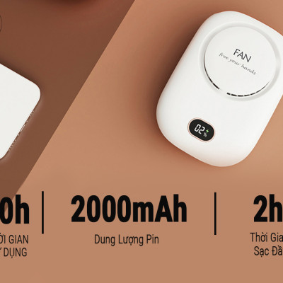 Quạt Mini Tích Điện Đeo Cổ Thời Trang Besti Y01,  3 Tốc Độ Gió Siêu Mát, Chạy Siêu Êm, Dung Lượng Pin 2000mAh, Phù Hợp Khi Chạy Bộ, Đi Du Lịch , Văn Phòng, Đi Chơi- Hàng Chính Hãng