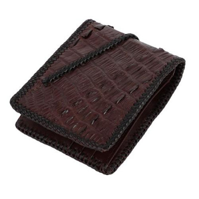 HP2772 - Bóp nam Huy Hoàng da cá sấu đan viền 2 gai màu nâu đất