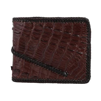 HP2772 - Bóp nam Huy Hoàng da cá sấu đan viền 2 gai màu nâu đất