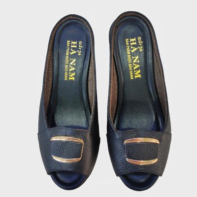 Dép Quai Ngang Nữ Đế Xuồng HÀ NAM Da Bò Thật Cao Cấp 4cm DNU2096