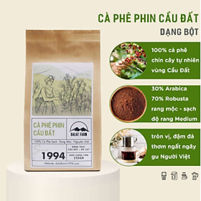 Cà Phê Phin Cầu Đất (Arabica & Robusta) Rang Xay Mộc Sạch Nguyên Chất Chuẩn Gu Người Việt - Túi 250Gr (Dạng Bột)