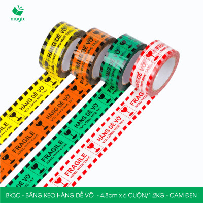 BK3C - Băng keo HÀNG DỄ VỠ màu cam đen khổ 4.8 cm - Băng dính niêm phong - 1 cuộn