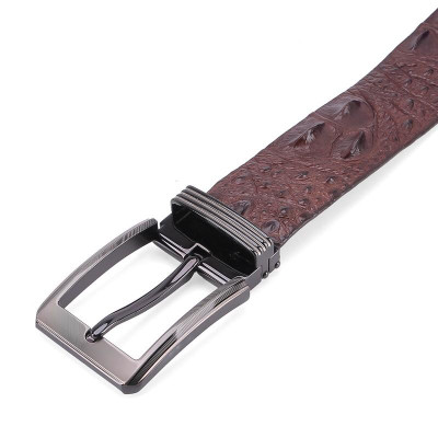 HC4848 - Dây nịt nam da cá sấu Huy Hoàng nguyên con 4P đầu kim màu nâu đất