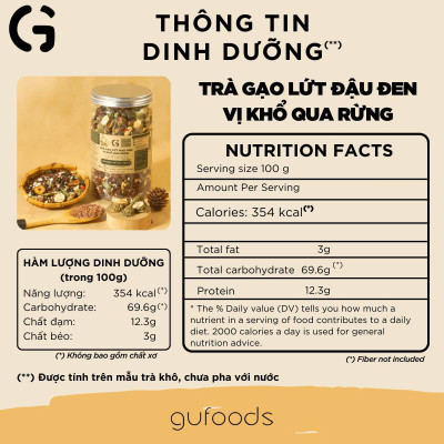 [Vị Khổ Qua Rừng] Combo 2 Hộp Trà Gạo Lứt Đậu Đen GUfoods 500g - Thanh Nhiệt, Giải Khát, Cải Thiện Giấc Ngủ