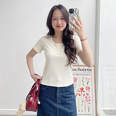Áo thun nữ cúc đóng ngực tay ngắn ôm gọn form thường chất thun gân Button Miều Est.2013