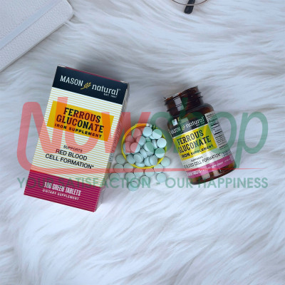 Ferrous Gluconate Mason Natural Hộp 100 viên bổ sung sắt hữu cơ dễ hấp thu không gây nóng táo bón