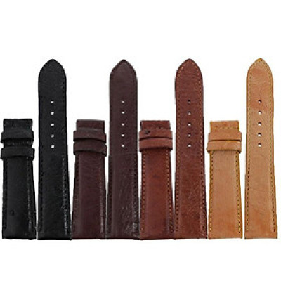 HC8435-37-38-40 - Dây đồng hồ Huy Hoàng da đà điểu da bụng size 16, 18, 20 màu đen, nâu đất, vàng bò, nâu đỏ