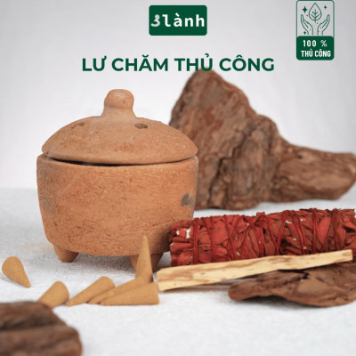 Lư Xông Thủ Công Chăm Bằng Đất Sét 3 Lành - Dùng Đốt Nụ Trầm, Nụ Thảo Mộc, Bó Xông, Gỗ Thánh - Phong Cách Thuần Việt