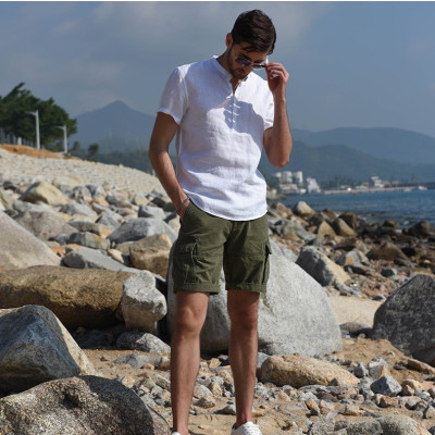 Áo sơ mi linen dành cho  nam, trơn cổ trụ, sơ mi hàn quốc Haint Boutique, form vừa