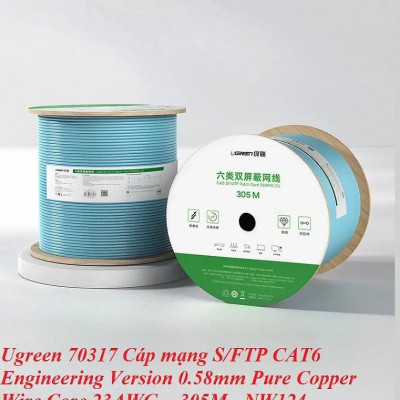 Ugreen UG70317NW124TK 305M Cáp mạng S/FTP CAT6 Engineering Version 0.58mm Pure Copper Wire Core 23AWG - HÀNG CHÍNH HÃNG