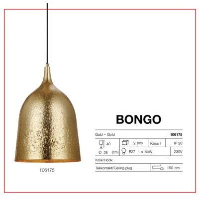 Đèn thả trang trí phòng, bàn ăn BONGO, thương hiệu Markslojd, Thụy Điển, chóa kim loại màu vàng