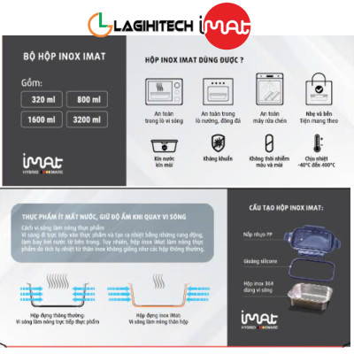 Bộ 4 hộp cao inox 304 iMAT dùng được vi sóng, đông đá, máy rửa chén, lò nướng - Hàng Chính Hãng
