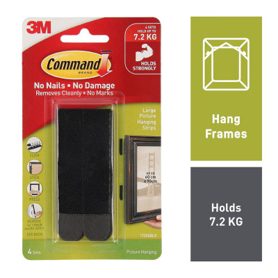 Bộ 8 miếng (4 cặp) móc treo tranh cường lực siêu dính 7kg Command 3M 17206 - Không khoan, thẩm mỹ caokhông đục, không vỡ tường
