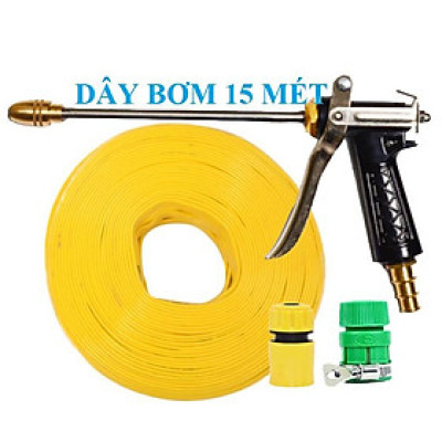  Bộ dây vòi xịt nước rửa xe, tưới cây . tăng áp 3 lần, loại 15m 206318 đầu đồng,cút,nối vàng + tặng đai