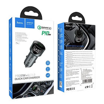 Tẩu sạc nhanh 20W trên xe hơi ô tô HOCO Z42 PD QC 3.0 Dành cho điện thoại iPhone iP Samsung Oppo cốc củ cóc sạc oto  - Hàng chính hãng